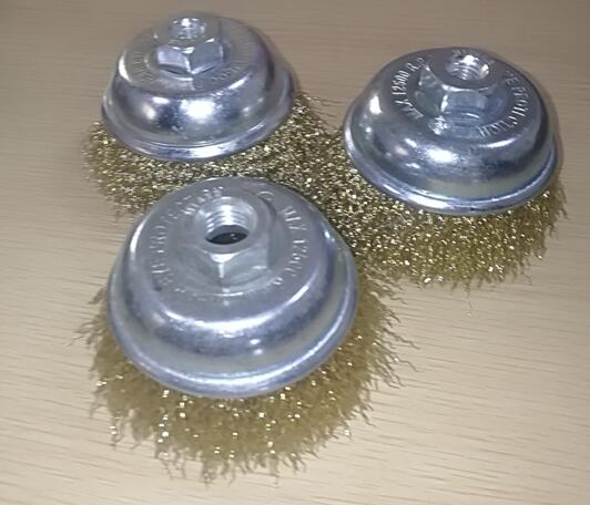 Fast Removal Paint Crimped Wire Cup Brush / Brass Wire Brush Wheel 75MM OD