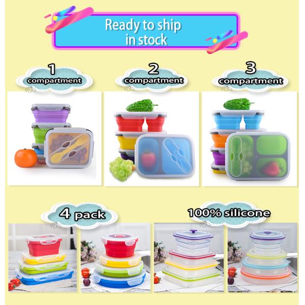 2 Compartment Lunch Box Silicone Household Products Collapsible Lunch Containers