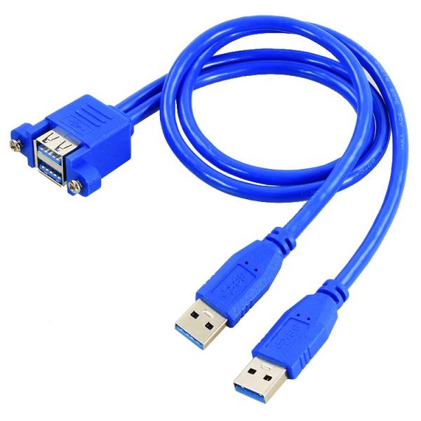 Dual Type A Male to Female Panel Mount USB 3.0 Extension Cable