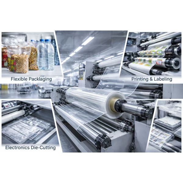 High Clarity Clear PET Film Roll with Stable Thickness and Custom Width for Industrial Applications