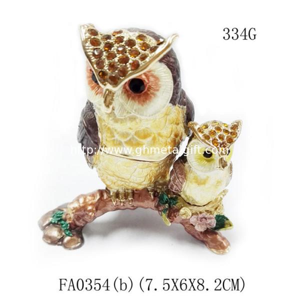 Mun and baby owl bird jewelry box enamel owl trinket jewelry owl decorative box  trinket box