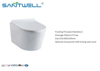 A parede cerâmica pendurou o wc europeu do toalete uma tampa de assento macia da parte, bacia de toalete fixada na parede