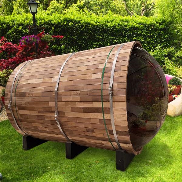 Outdoor Large Capacity Panoramic View Cedar Barrel Saunas With Electric Heater