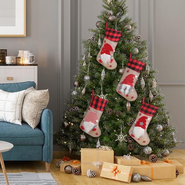 Christmas Stockings Unique 3D Gnomes Stockings Santa Claus Fireplace Hanging Stockings for Christmas Holiday Ornaments