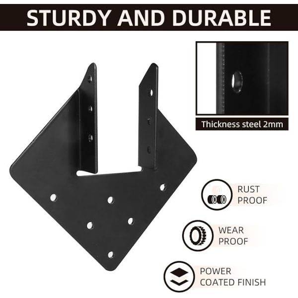 Black Hurricane Tie, Joist Hangers, Fit 2x4,2x6 Truss to Rafter Connector for Roof Truss Timber, Hurricane Truss Hangers, Rafter Brackets,Hurricane Clips