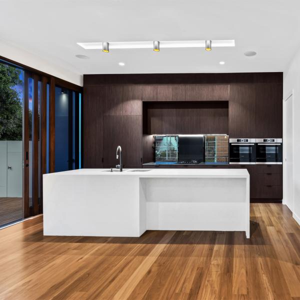 Luxury Melamine Kitchen Cabinet Brown Wood Grain Door Table Island