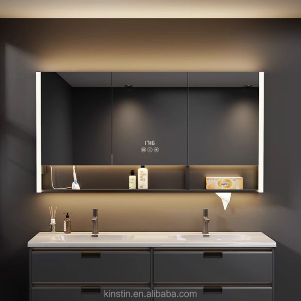 Modern Water-Resistant LED Mirror Wall Mounted Bathroom Vanity Medicine Cabinet for Hotel Apartment Villa Makeup Application