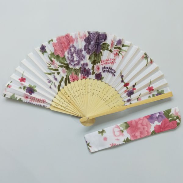 21cm Japanese Bamboo Satin Fabric Fans With Gift Pouch Wedding Favor Custom Printed Folding Fan