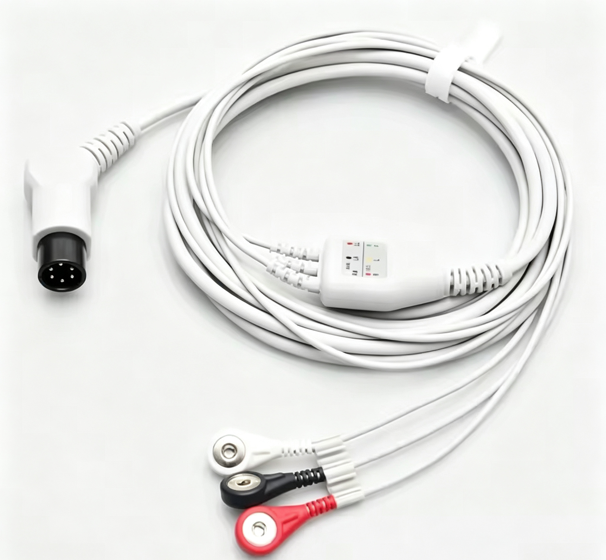 Button Type One Piece ECG Cable AAMI 3 Lead Cable 6 Pin
