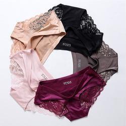                  Ladies Sexy Satin Ice Silk Sexy Briefs Seamless Lace Panties 5%off Women′ S Panties Underwear             