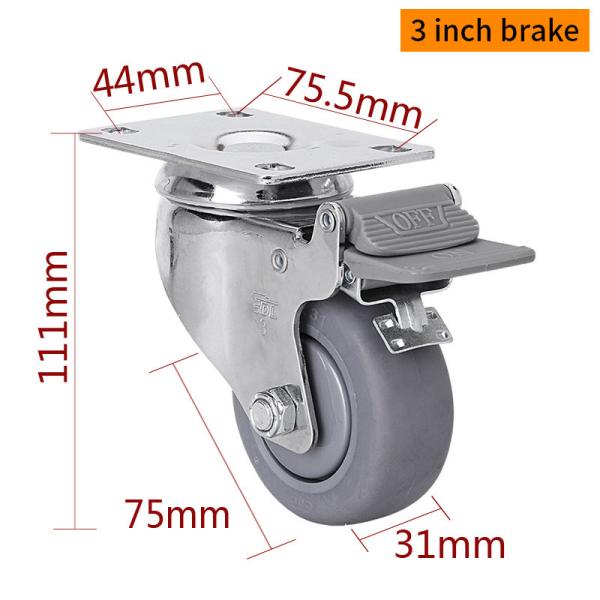 TPE Industrial Metal Casters 3 Inch 75mm Caster Wheels 5723P-57
