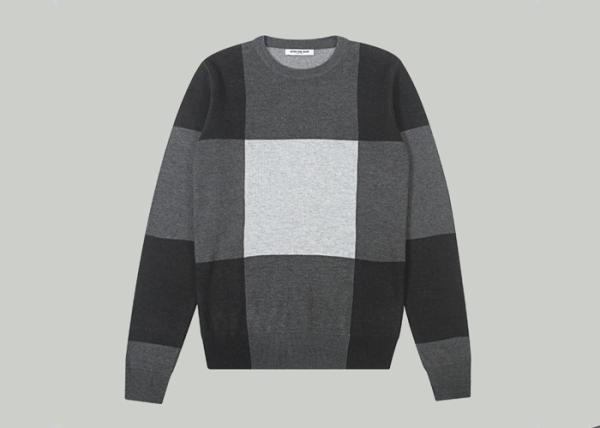 Classic Plaid Men Knit Pullover Sweater Crew Neck Long Sleeves Top