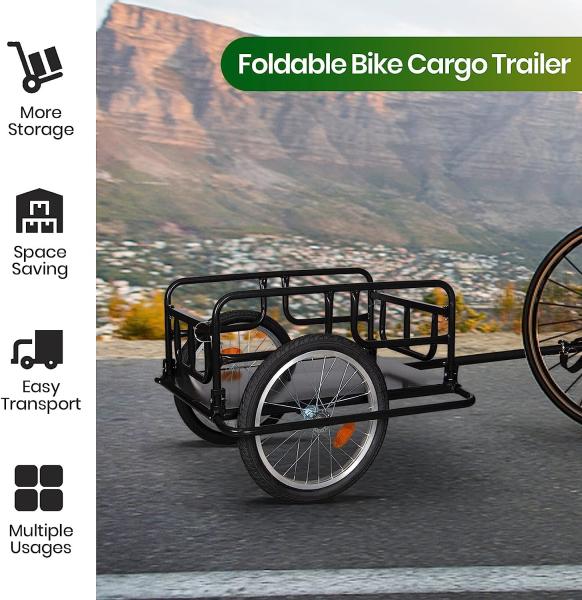 Foldable Bike Cargo Trailer with Bike Hitch, Bicycle Wagon Trailer with 16 Wheels & Reflectors, Large Loading
