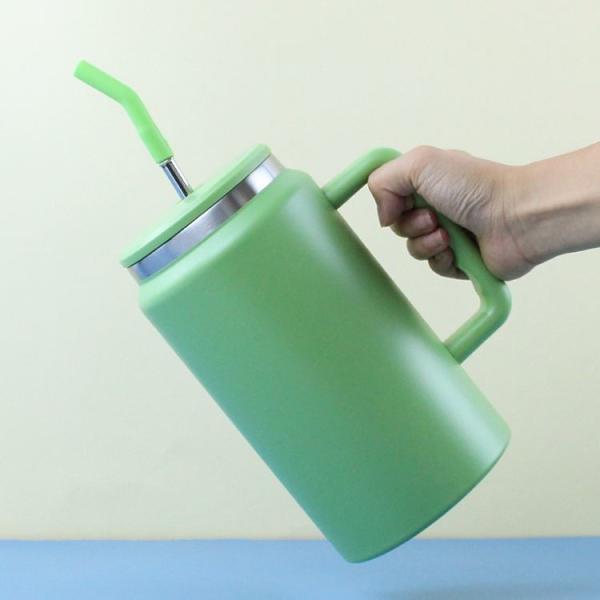 Custom Colors Food Grade 50 Oz Stainless Steel Tumbler Vacuum Insulated Coffee Tumbler No Spill With Straw Handle Keeping Drink Hot Cold 12-24 Hours