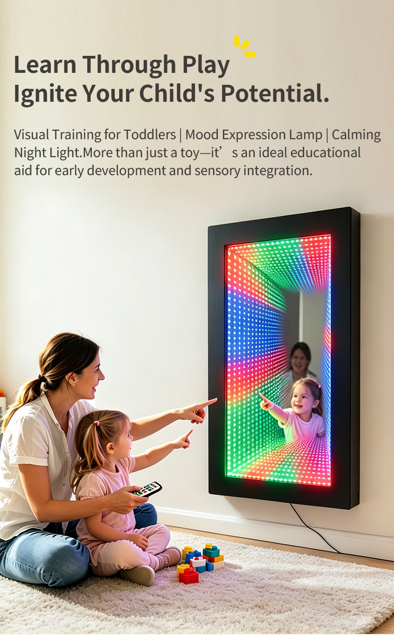 LED Sensory Lighting Mirror with Infinite 3D Tunnel Effect for Special Education Rooms and IP65 Waterproof Rating