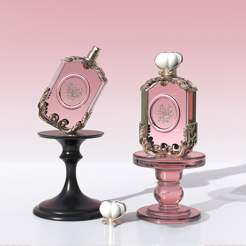 Unique Perfume Bottles 100ml Glass Pink Metal Frame Pumpkin Cap Empty Spray Luxury