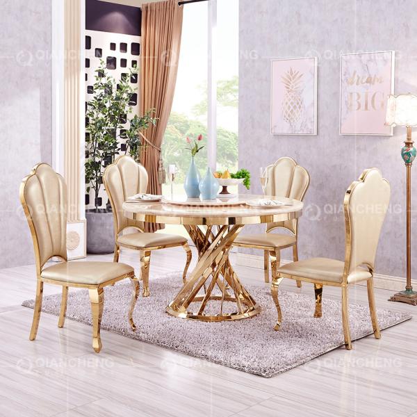 Gold 0.4CBM Stainless Steel Banquet Table 130cm Round Marble Dining Table