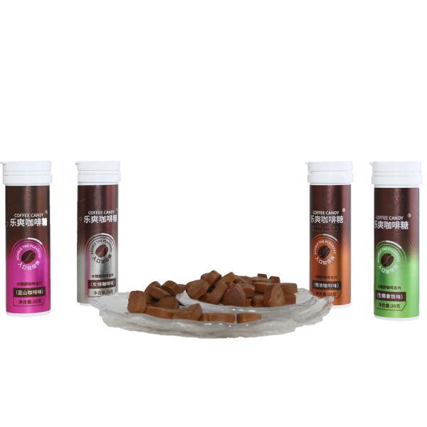 Wholesale Coffee Tablet Semi-Hard Candy with Xylitol 28g Sugar-Free Exotic Snack in Bottles 18 Months Shelf Life