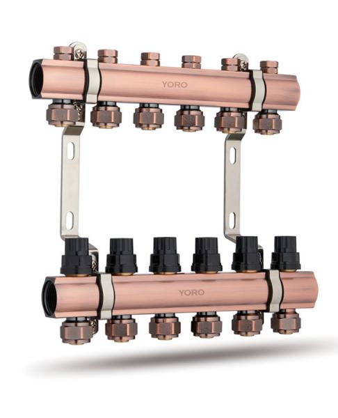 6100 Extruded Brass Water Distribution Manifolds With Concealed Supply Flowrate Regulator And Cover Cap For Each Branch
