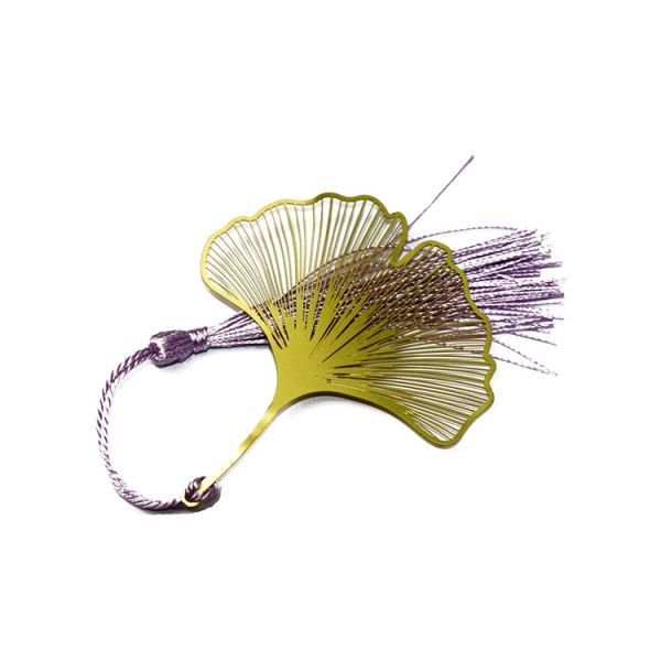 Electroplating Custom Metal Bookmark Gold Ginkgo Leaf Bookmark With Tassel