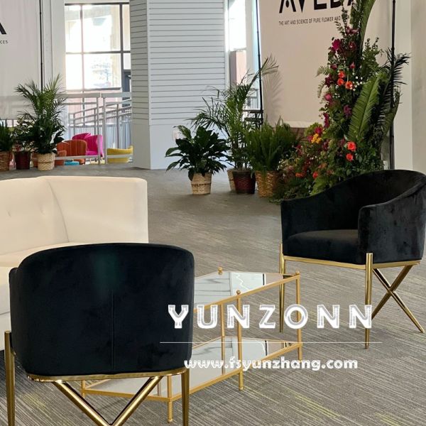 Modern Dining Arm Chair with X Legs Stainless Steel Designs Velvet Hotel Chairs