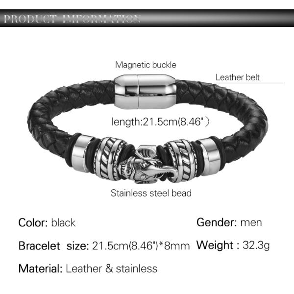 Custom stainless steel jewelry fashion mens leather bracelet/charm bracelet jewelry