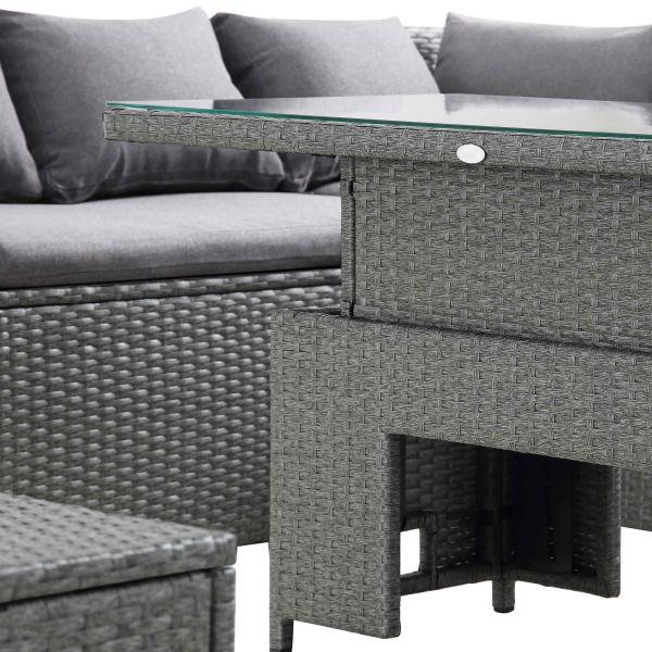 Rectangular Corner Dining Sofa Set with Rising Table AJUNION Rattan Garden Furniture