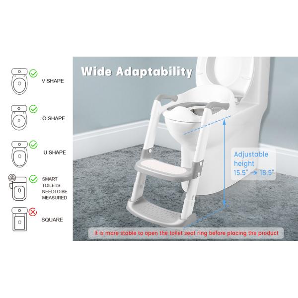 Grey + White 3 In 1 Potty Training Toilet Seat With Step Stool Ladder For 1-6 Year'S Old