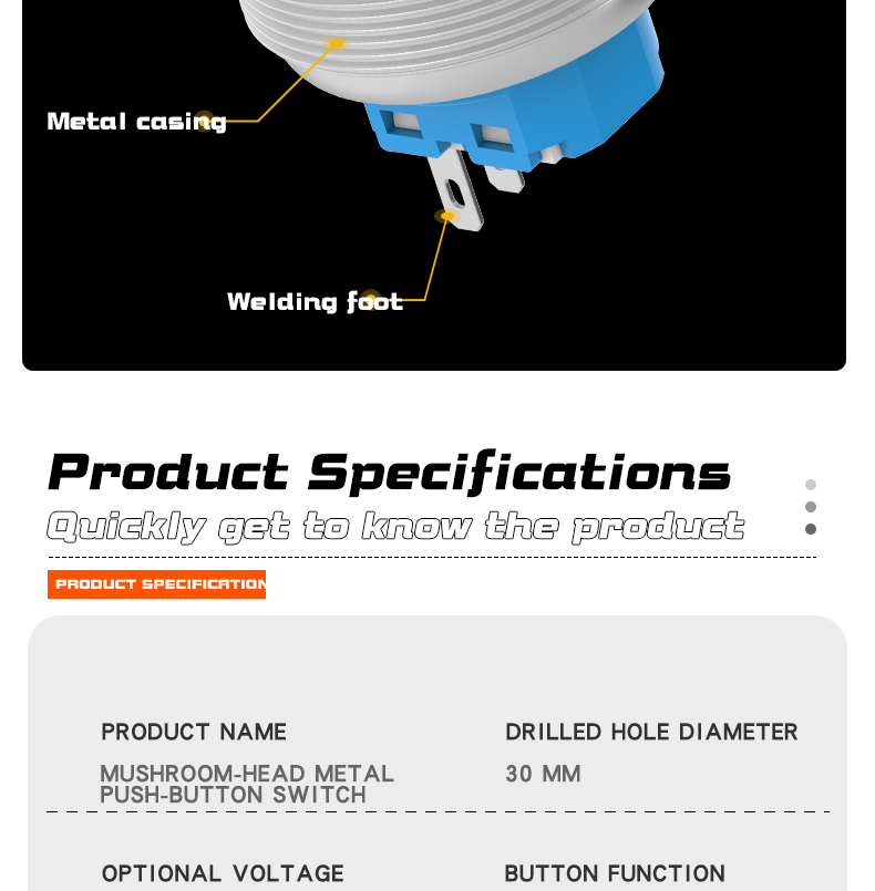 Metal mushroom head self-reset button 30mm power start switch momentary rebound reset self-lock button waterproof