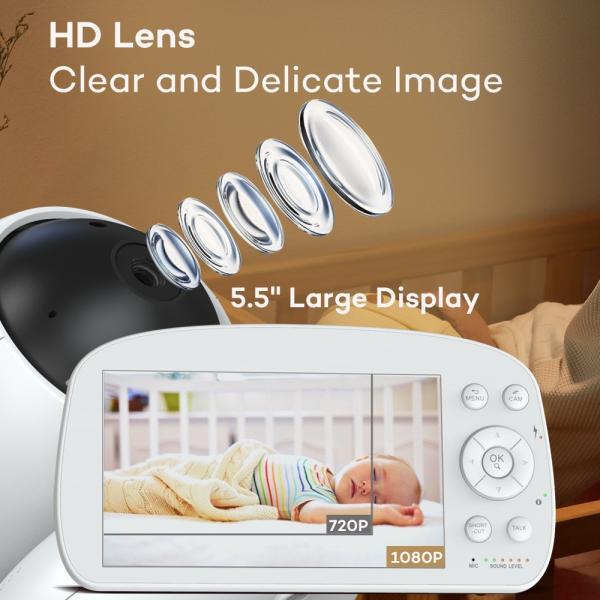 1080P Baby Monitor with Pan-Tilt Night Vision Two-Way Audio 5.5 Inch