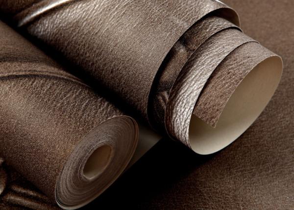 Luxurious Living Room Wallpaper Brown Color with 3D Leather Pattern , 0.53*10M size