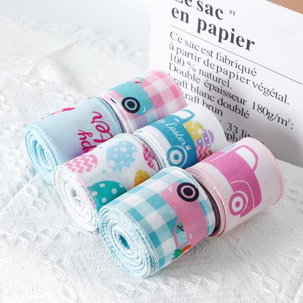 Printed Colored Egg Happy Easter MSD OEM White Ribbon Wired Edge Easter Burlap Ribbon