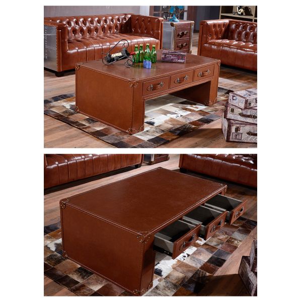 Nidea #8620 Luxury Vintage Trunk Coffee Table Genuine Leather Antique Industrial Design Living Room Furniture Storage Handmade Durable