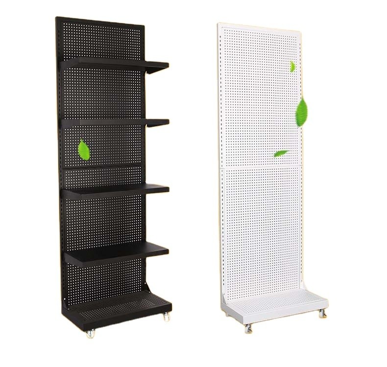 Eco-friendly Metal Pegboard Display Rack with End Cap Hole Mesh Panel and Baskets