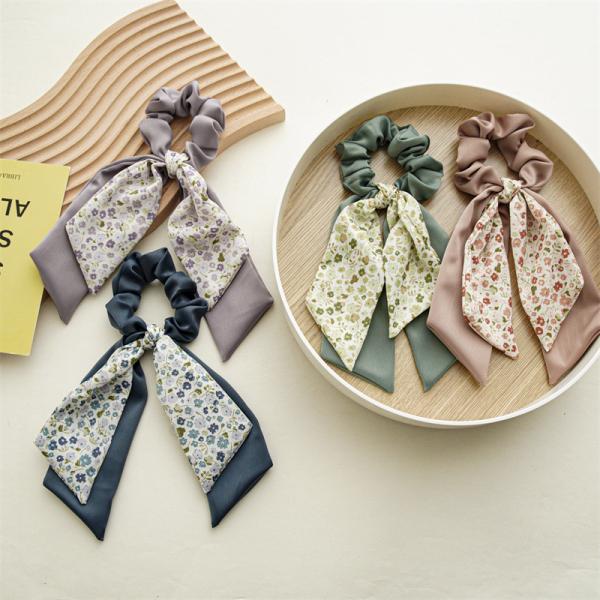 Summer floral double bow streamer ladies hair bands wristbands South Korea headband elastic rope temperament headband