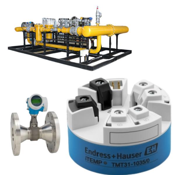 Estación de descompresión y refrigeración equipada con un medidor de caudal de vórtice Endress+Hauser Proline Prowirl R 200 y un transmisor de temperatura ITEMP TMT31