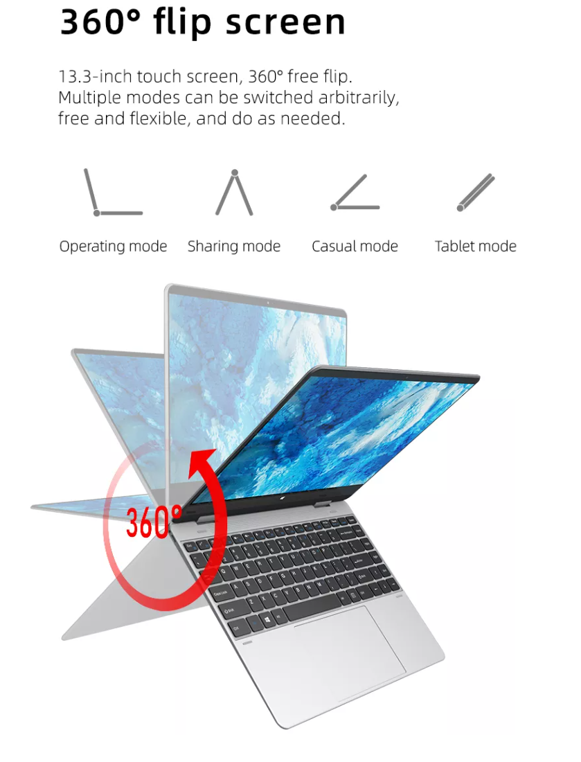 Йога 2 в 1 дюйме Intel N5100 ноутбуков Window11 13,3 игры экрана касания