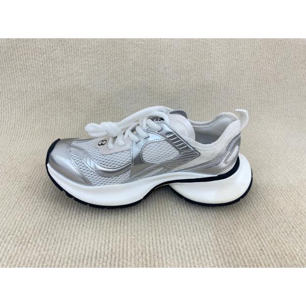 Women grey crossover strap running shoes with comfort breathable mesh upper and heightening