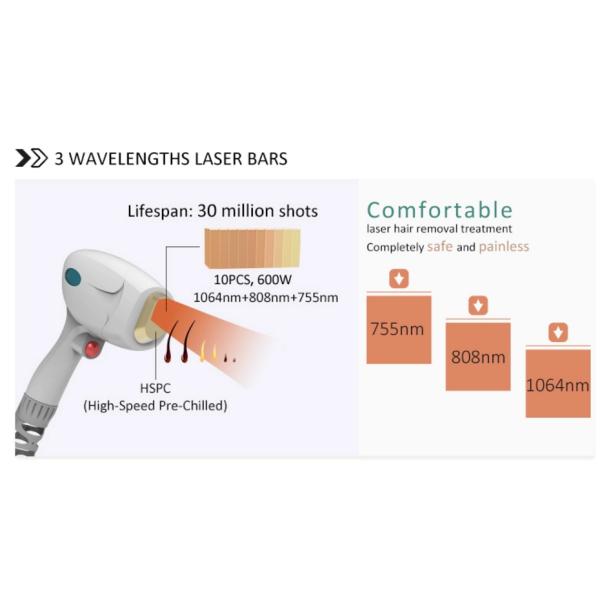 Depilation Diode Laser Hair Removal Machine 3 Wavelength 755nm 808nm 1064nm
