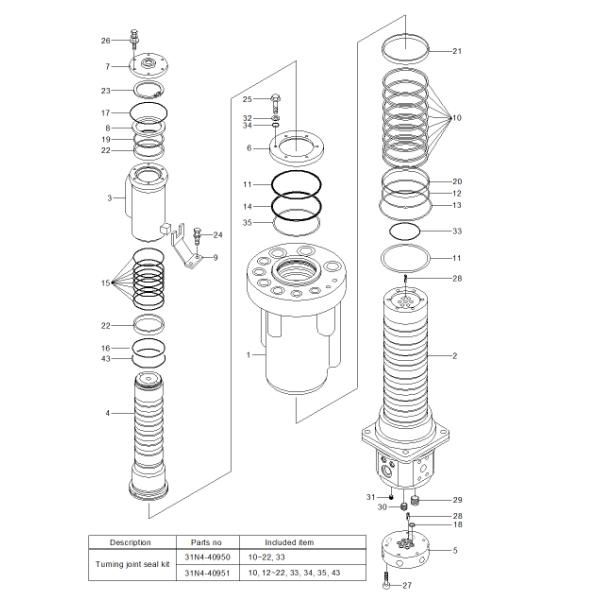 Junta 31N4-40010/31N4-40011 de Hydraulic Rotary Swivel del excavador R150-7