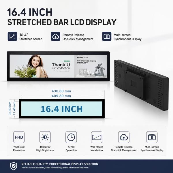 Ultra Wide Stretched LCD Screen 16.4 Bar LCD Screen 700 Nits Brightness With Cloud Remote Control