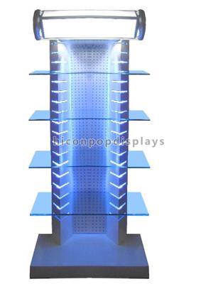 Top Illuminating Retail Gondola Shelving Metal Glass Display Stand For Merchandising