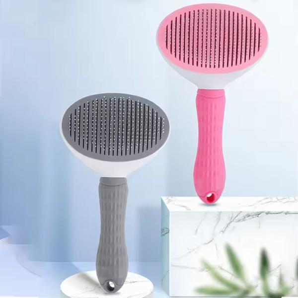 Blue / Pink / Gray Pet Grooming Brushes Self Cleaning Cat Slicker Brush