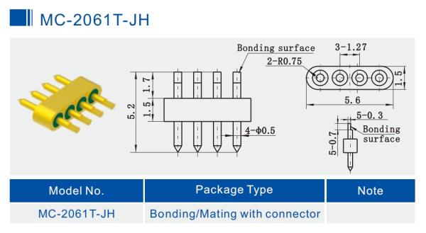4-Pin Chamfer Glass To Metal Hermetic Seal Header With Gold Wire Bonding Surface MC-2061T-JH