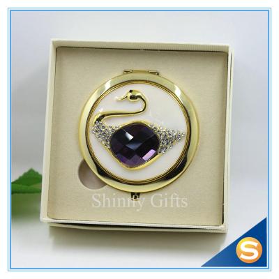 Shinny Gifts Elegant Swan Design Rhinestone Mirror Compact Mirror For Wedding Souvenir