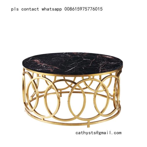 gold-plating stainless steel marble table laser cutting design for hotel lobby