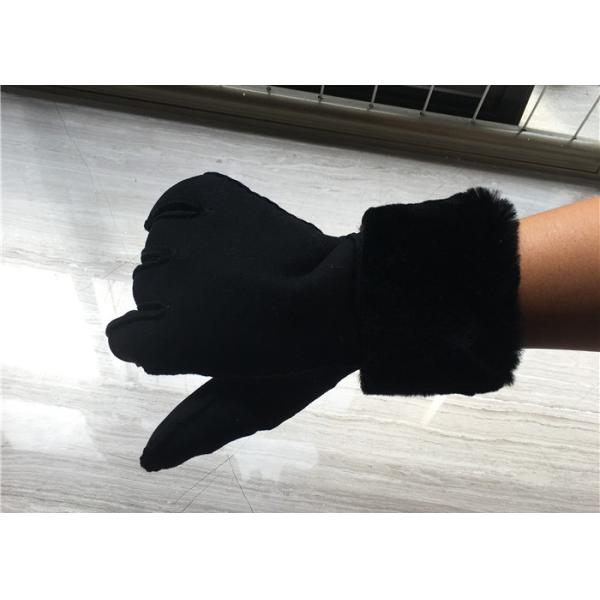 Women Shearling Warmest Sheepskin Gloves , 100% Hand Sewing Lambswool Lining Cuff
