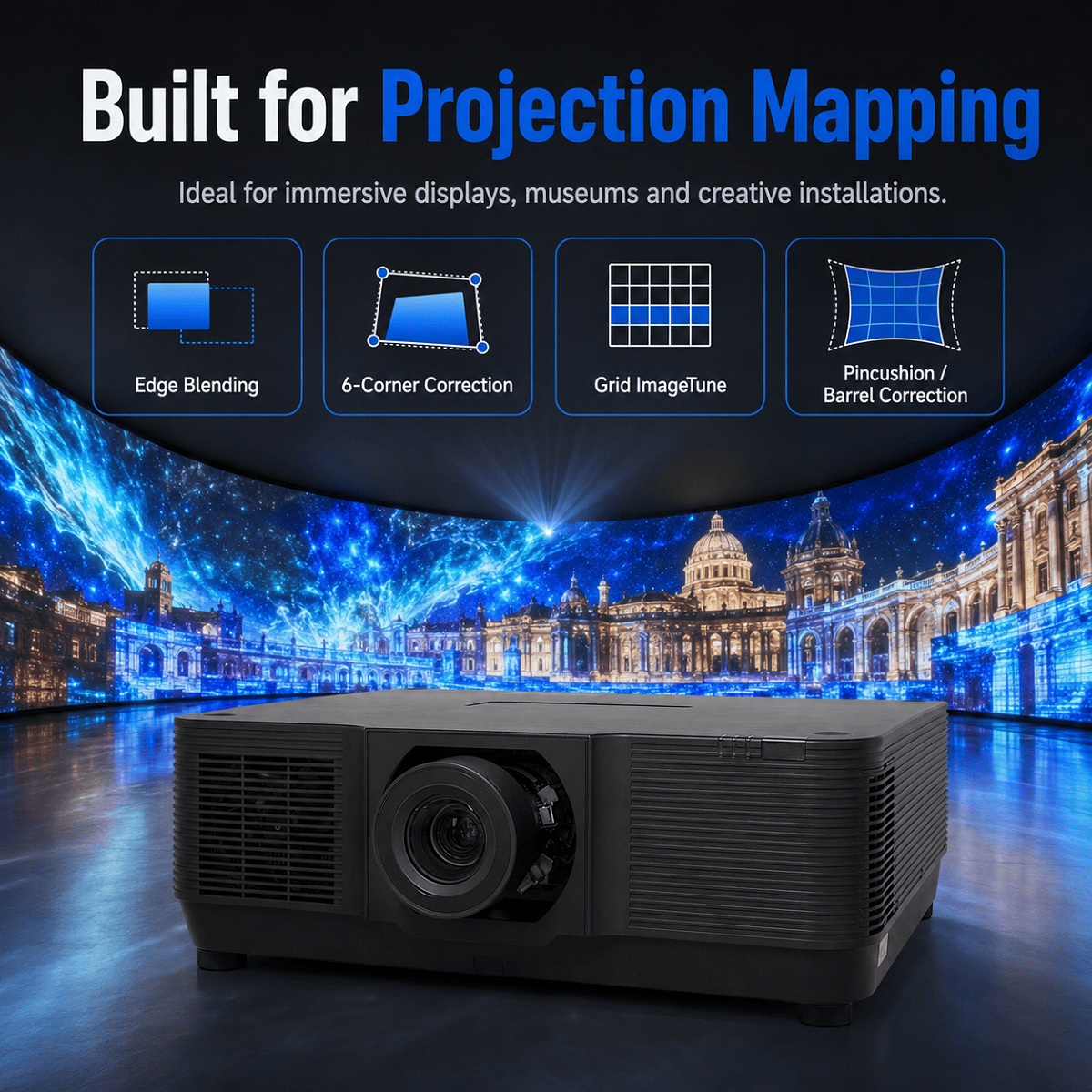 High Brightness 3D Mapping Projector WUXGA 3LCD Laser Lens Shift Large Scale Events