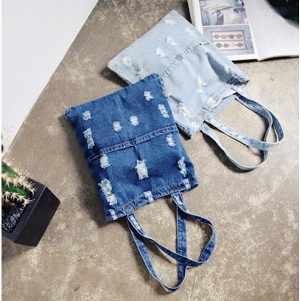 Summer fashion hole jeans female Korean fashion large capacity bag shoulder bag shopping bag