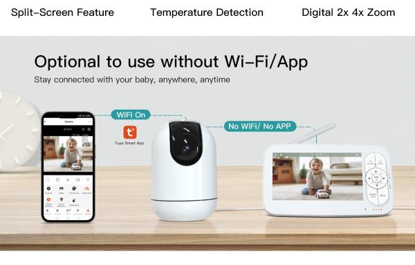 5 Inch 1080P Wireless Baby Monitor Cry Detection HD WIFI Baby Monitor With Tuya App